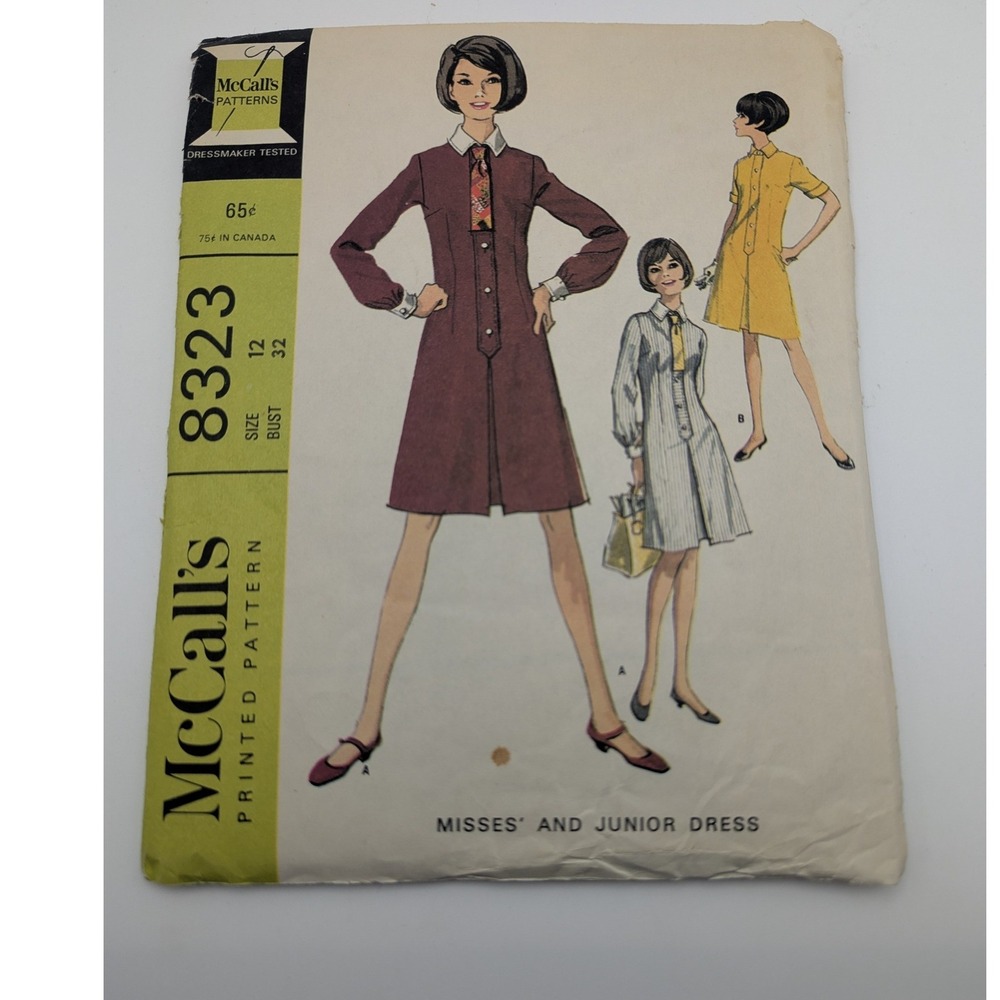 McCalls 8323 Misses Junior Dress Sewing Pattern Size 12 1966 Complete READ